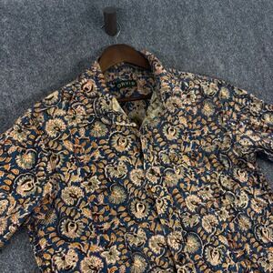 Orvis Kalamkari Block Printed Floral‎ Camp Shirt Mens Medium Cotton